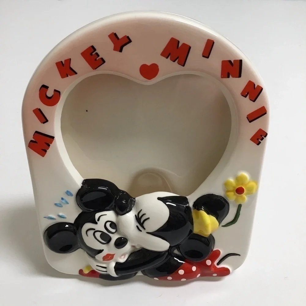Vintage Disney Valentine Mickey & Minnie Kiss Ceramic Heart Picture Frame Japan - Picture 6 of 13